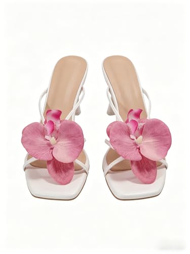 Image of MakeMeChic Women's Open Toe Floral Kitten Heels Flower Summer Beach Sandals