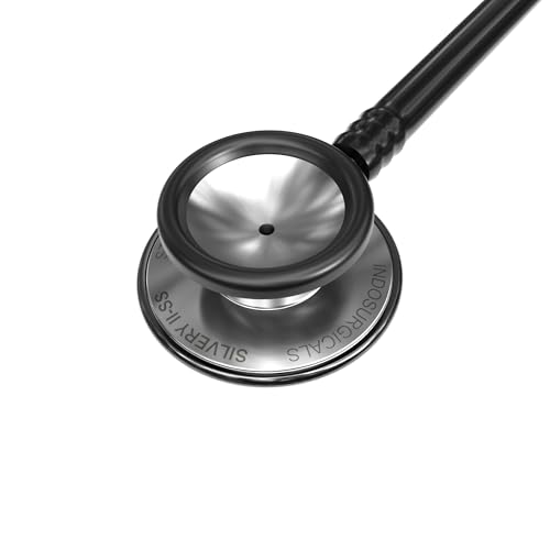 Image of IS IndoSurgicals Silvery II-SS Stainless Steel Stethoscope for Doctors & Medical Students (Black)