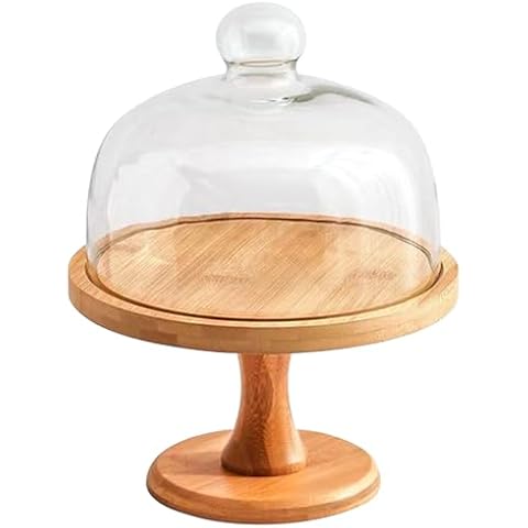 eurNhrN 8 Inch Wooden Cake Stand with Dome Cover