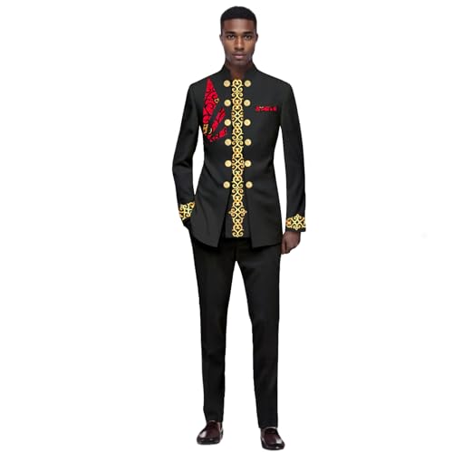Men`s Suits Double Breasted Embroidery Slim Fit Blazer and Pants Set Print Attire African Clothes