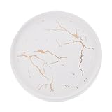 FRCOLOR 大理纹ラウンドセラミックトレイ 食器乗せるお盆 ゴールドアクセサリーディッシュ 指輪イヤリング収納用 シンプル装飾プレート