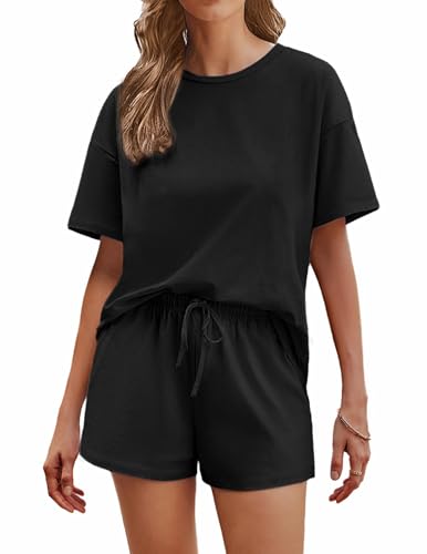 Image of Ekouaer Cotton Pajamas Set for Womens Soft Short Sleeve Lounge Set Shorts Sleepwear Set 2 Piece Pjs Sets