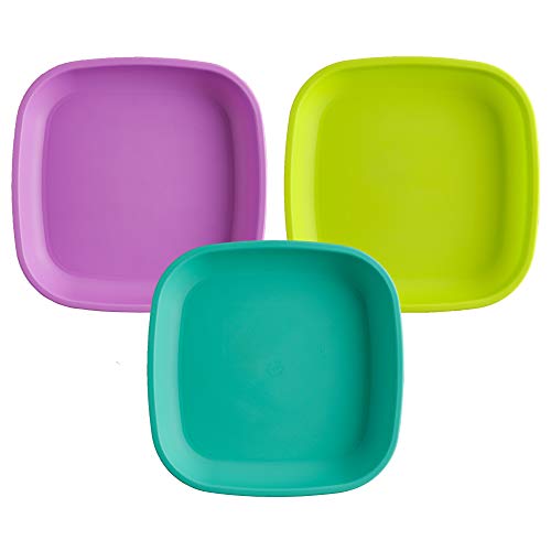 Image of Re-Play Toddler Plates - 22 Oz. Deep-Walled Flat Kids Plates - Dishwasher & Microwave Safe - Made in USA - Set of 3-7.37" x 7.37" x 1.25" - Mermaid
