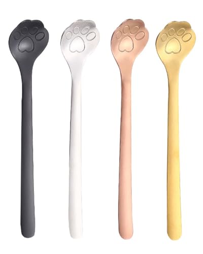 Zeayebsr 4 Piezas Cuchara De Café Cucharas de Café de Acero Inoxidable con Forma de Pata de Gato Cuchara de Postre Creativa para Té Leche Postre Batido，cucharillas cafe，cucharas de postre