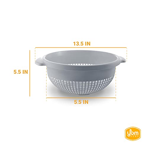 YBM HOME Deep Plastic Strainer Colander with Handle – Made of Food Safe BPA-Free Plastic - Durable and Dishwasher Safe - Use for Pasta, Noodles, Spaghetti, Vegetables and More (1, Gray)