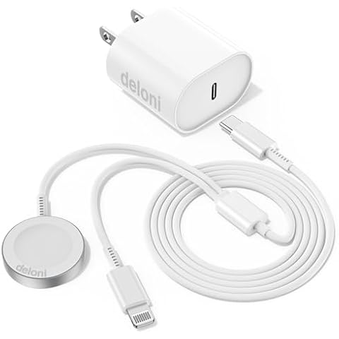 Upgraded for Apple Watch Charger, 2 in 1 USB C Magnetic iWatch Charger Cord & USB-C to Lighting Cable 6FT with Type C Block, Fast Charging i-Watch Series Ultra/9/8/7/6/SE/5, for Phone 14/13/12 Series Cover