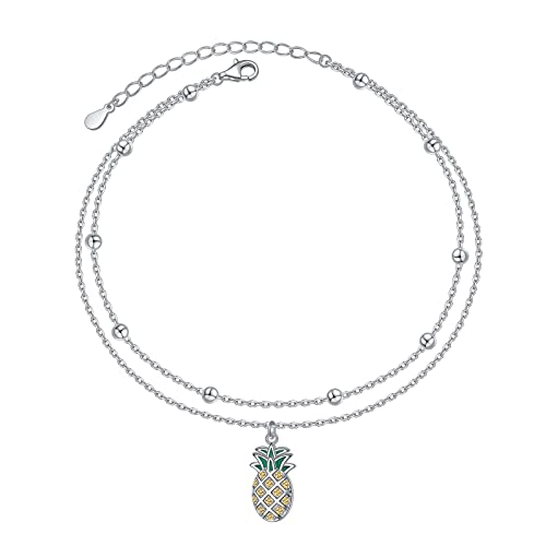 Image of Flyow Anklet for Women S925 Sterling Silver Adjustable Foot Beaded Heart Charm Ankle Bracelet Anklets Jewelry