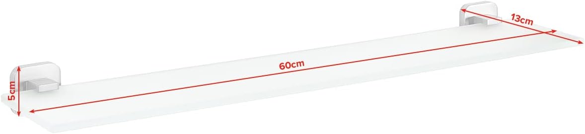 tesa ESTEETIC Glass Shelf - Self-Adhesive Frosted Glass Shelf for Bathroom Utensils - Waterproof, incl. Power.Kit Adhesive Solution - 50 mm x 600 mm x 123 mm