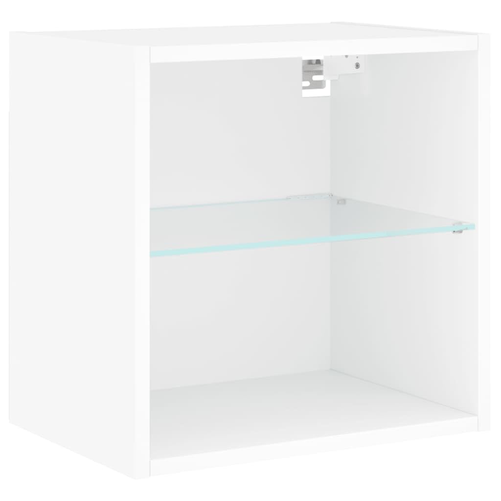 Gecheer Set di 5 armadietti per TV, moderni, mobili per TV, soggiorno, armadio, parete multimediale, TV, pannello basso, armadio, parete per TV, tavolo da soggiorno, in legno bianco, vetro