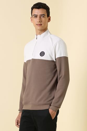 Image of Allen Solly Men's Cotton Blend Casual Sweatshirt with Half Zip and Straight Pocket