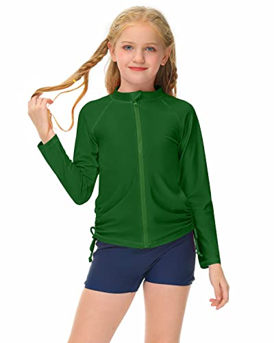 Image of BesserBay Sun Protection Rash Guard Shirt Forest Green Full Zip Swimming Sun Shirt for Big Boys 11-12 Years