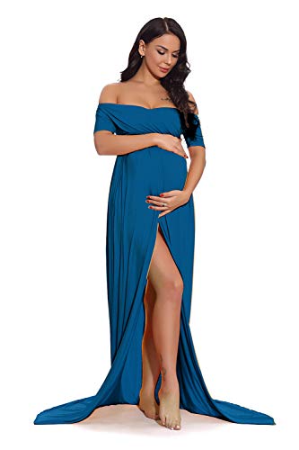 ZIUMUDY-Maternity-Off-Shoulder-Wraped-Ruched-Gown-Split-Front-Maxi-Photography-Dress