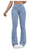 GORGLITTER Flared Jeans for Women UK High Waisted Stretchy Bootcut Skinny Casual Denim Trousers Light Wash Large