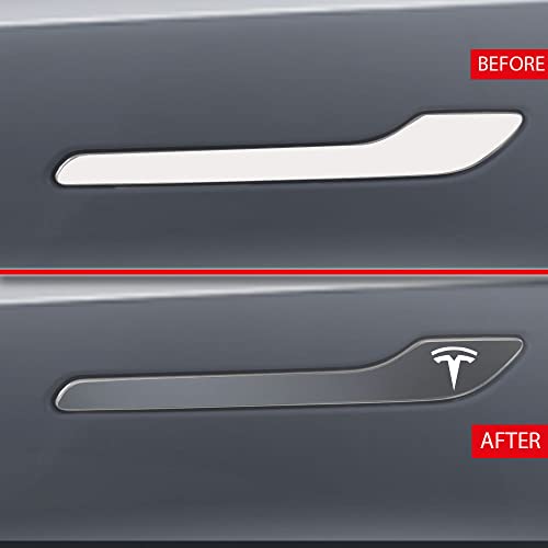 Image of IPG Compatible for Model 3 / Model Y /Juniper Door Handle Decal Sticker Wrap Kit (Set of 4) with Tesla Logo Personalize Your Tesla (Gloss Silver)