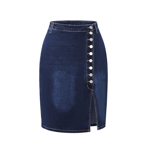Women's High Elasticity Tight Fitting Split Denim Mid Skirt, Fashionable and Classic Denim Mid Skirt