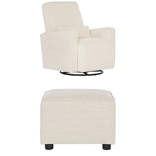 Bundle of Evolur Holland Upholstered Plush Seating Glider Swivel, Rocker, Glider Chair + Holland Upholstered Ottoman in Thunder, Foot Rest Stool