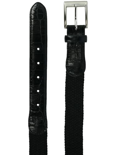 CTM Men's Braided Elastic Stretch Belt with Croc Print End Tabs, 32, Black4