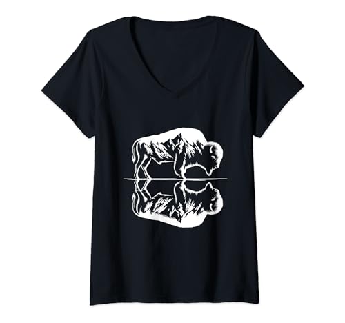 Mujer Diseño de arte gráfico reflectante American Bison Buffalo Camiseta Cuello V