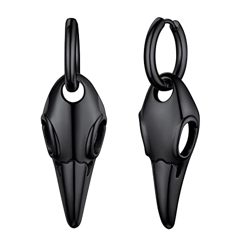 Mens Womens Black Raven Skull Hoop Earrings Gothic Norse Viking Protection Jewelry Birthday Gift #TOP21