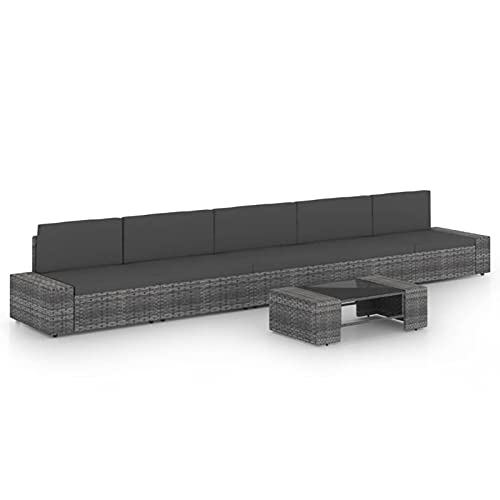 Snsowed Juego Muebles de jardín 6 pzas, Muebles Jardin Exterior, Set De Jardin Exterior, Conjunto Mueble Jardin, Muebles De Exterior Jardin, y Cojines ratán sintético Gris