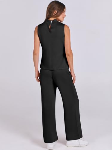 ANRABESS Women 2 Piece Outfits Summer Lounge Sets Mock Neck Top Wide Leg Pants Casual Fashion Tracksuit 2025 Travel Clothes3