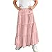 Boho Eyelets Flowy Maxi Skirt for Girls Summer Elastic High Waisted A-Line Long Tiered Swing Beach Skirts for 4-15 Years