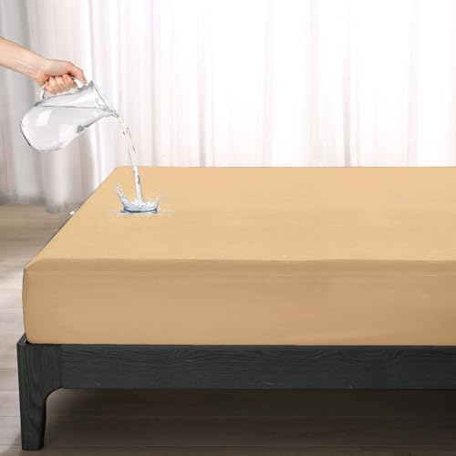 Image of Divine Casa Terry Cotton King Size 100% Waterproof Mattress Protector, Dust Mite Resistant, Elastic Fitted Bed Protector for Home & Hotel Use (72 x 78 Inches, Beige)