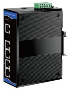 Switch Industriel pour Rail DIN Non gérable. 5 Ports 10/100/1000BaseTX. Alimentation 9-56 VDC Plage de température : -40°C à +75°C.