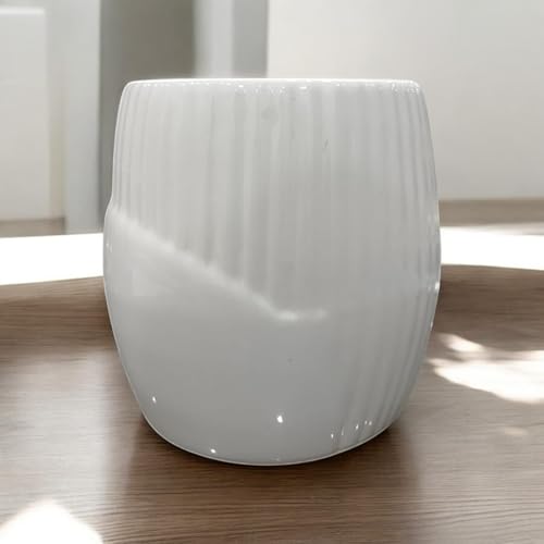 Image of Ceramic Planter Pot with Spiral Design, 17.78cm Height, White Planter Vase for Indoor Plants, Living Room Office Gardens (7 inch) Round (Round Lining)
