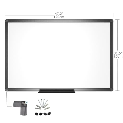 Image of VIZ-PRO Magnetic Dry Erase White Board, 48 X 32 Inches, Black Aluminium Frame