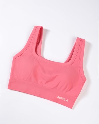 Image of AUROLA Power Womens Square Back Basic Sports Bra - Square Neck Padded Low Impact Yoga Bra Workout Crop Top