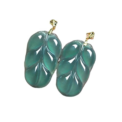 Natural A Goods Jade Leaf Zi Jade Pendant Ice Seed Blue Water 18k Buttonhead Jinzhiyuye Women's Leaf Pendant