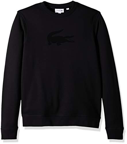 Lacoste Men's Crew Neck Felt Crocodile Fleece Sweatshirt, Black, Small
