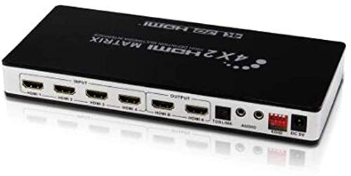Full HD 4K 1080P HDMI Matrix 4x2 Switch Splitter EDID HiFi Matrix with IR Remote Control Audio Supports HDMI V1.4/3D/4Kx2K 30Hz