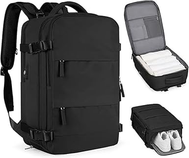 Mochila de Viagem Expansivel Masculina Feminina Mochila Para Notebook Executiva Impermeável Reforçada Para Trabalho Escola Viagens Mochila de Viagem Unissex Mala de Mão Mochila Para Trilha (PRETO)