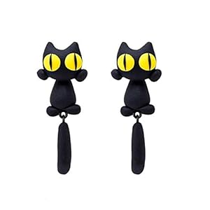 Zwarte Kat Vrouwen Meisjes Stud Oorbellen Cartoon Kat Oorbel Verjaardag Party Met Sieraden Doos, Kunststof