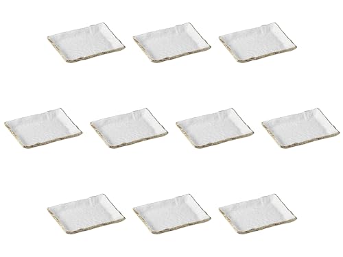 Set of 10, Shino Long Square Dishes [5.7 x 4.3 x 0.6 inches (14.5 x 11 x 1.6 cm) | Setomonohonpo