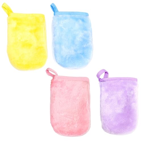 CATZUM Gants de Toilette Microfibre Douce, Lot de 4 Pièces, Forte Absorption d'Eau, pour Le Bain, Démaquillage, Lavage du Visage, Gant Microfibre Enfant (9 x 13 cm) (4 Couleurs)