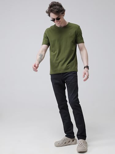 Image of TURMS Men's Casual Solid Round Neck T-Shirt, Odor Control, Stretchable & Breathable, Cotton Rich Fabric, Half Sleeve