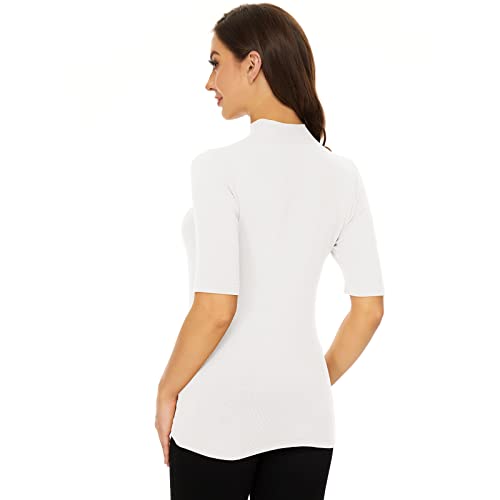 Image of Anbenser Women's Short Sleeve Mock Pullover Sweater Knit Jersey Top Slim Fit