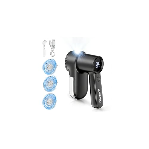 Quitapelusas Electrico, [2000mAh Recargable] [Pantalla de Iluminación] Homtronics Quita Pelusas con 4 Cuchillas, 3 Velocidades, Pantalla LCD, Eficiente Quita Bolas Ropa para Ropa y Muebles (Negro)