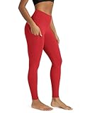 ODODOS Women's High Waisted Full Length Yoga Leggings with Pockets, 28' Inseam Tummy Control Non See Through Workout Athletic Running Yoga Pants, Red, Medium
