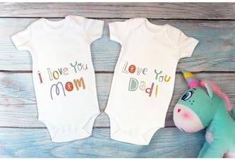 Özel Tasarım Lisanslı I Love Mom Dad Ikili Bebek Body Beyaz 2li Anne Baba Bebek Badi Zıbın, 3 Ay - Görsel 1