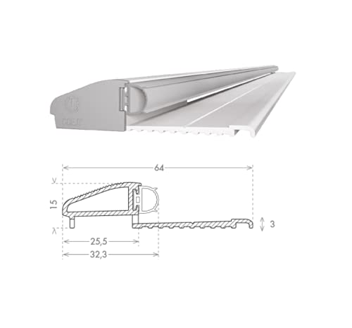 Generico Soglia Antipioggia Drenante Alluminio Pavimento x Porte e Infissi ULISSE cm 103 - Dimensione Disponibile: Lunghezza 103 cm Colore Principale: Argento