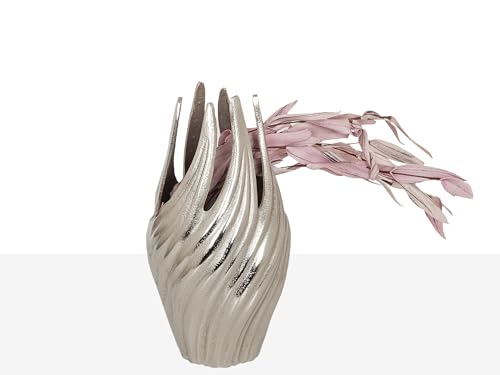 Grand vase argenté en aluminium idéal pour centre de table moderne