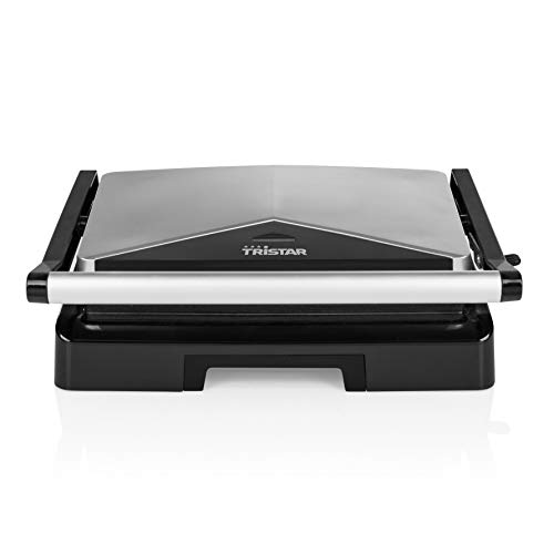 Plancha Grill Tristar GR-2854 - Revestimiento antiadherente - Tapa flotante de acero inoxidable - Fácil de limpiar - Bandeja colectora de grasa - Asa integrada fría al tacto - Luz indicadora - 1000 W