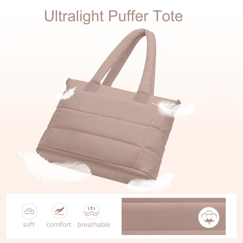 Image of Puffer Tote Bag for Women Quilted Nurse Bag Lightweight Work Bag for Teacher Travel Handbag with Multiple Pockets