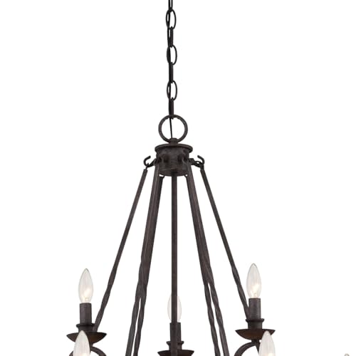 Image of Quoizel Noble Candle Chandelier, 9-Light, 36 inch H x 32 inch W Rustic Black Vintage Chandelier, 60W Bulbs, Max Adjustable Height 138 inch, Pendant Light for Kitchen, Dining, Living Room, Foyer or Farmhouse