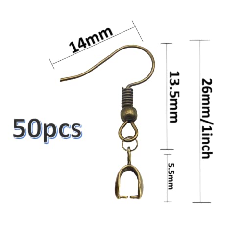 Falody 50Pcs Bronze Earring Hooks With Pinch Bails Clasp For Diy Making (Bronze) #TOP1