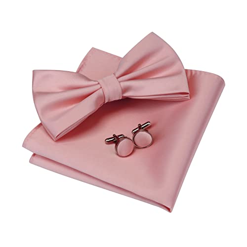 Image of GUSLESON Men's 3-pc Solid Color Bow Tie Gift Set - Double‑Fold Pre-Tied Bow Tie, Pocket Square, Cufflinks - Wedding Formal Party